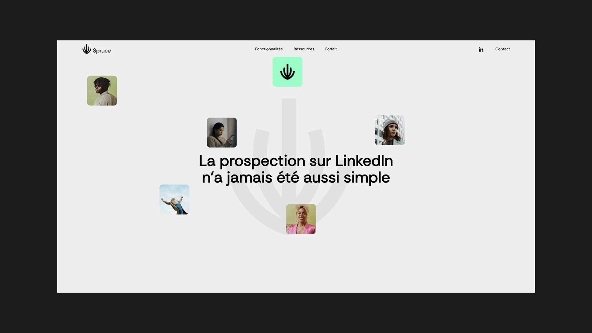 Spruce est une startup rennaise proposant un seul et unique service : la prospection LinkedIn automatisée. Branding et web design par Not In Paris Now